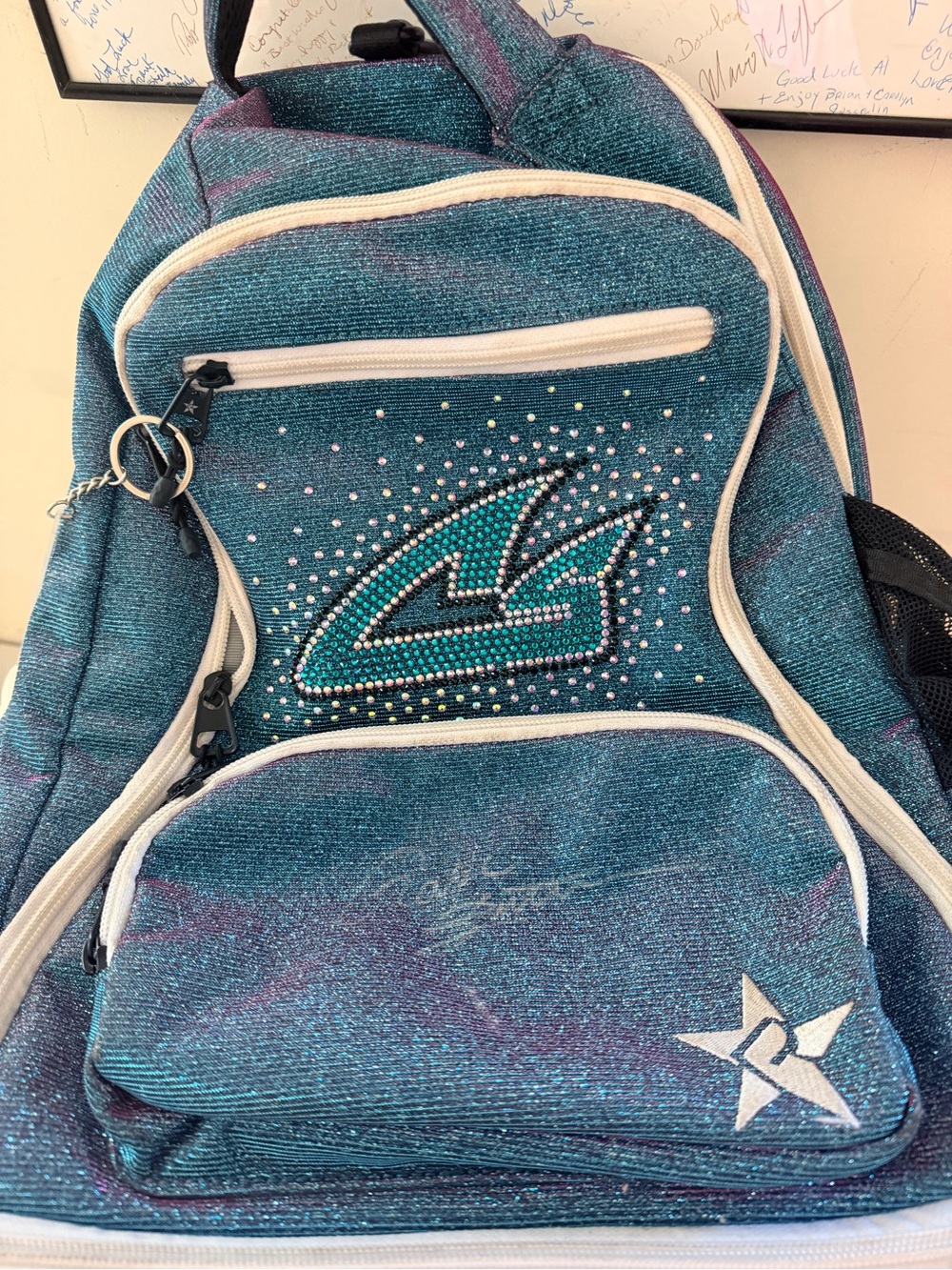 Glitter Teal Kids Backpack with Rhinestone Logo